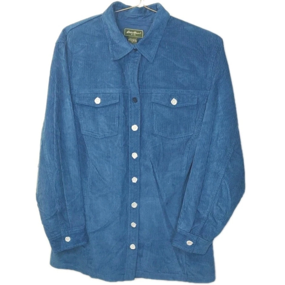 VTG 90s Eddie Bauer Corduroy Shacket Woman Plus 1X Blue Shirt Jacket Button New